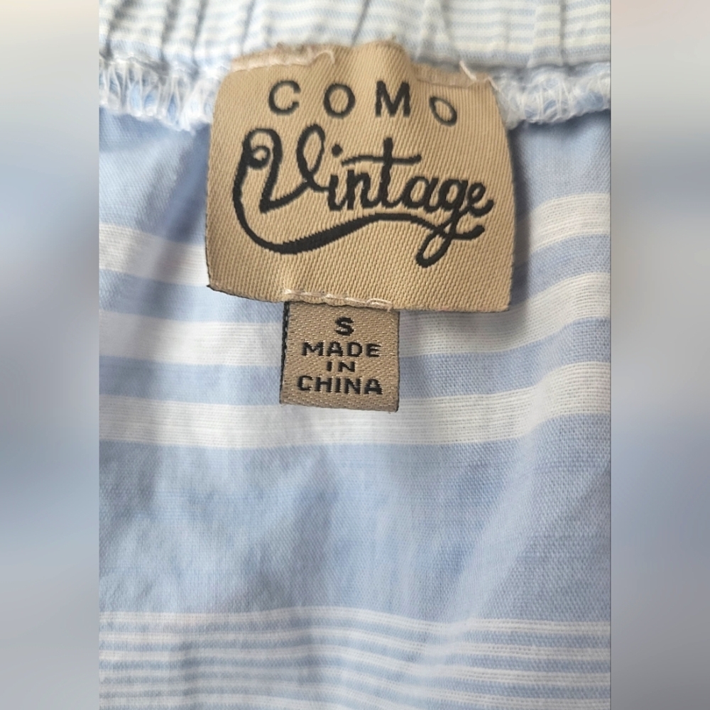 Off-Shoulder Ruffle Striped Blue Top - Picture 4 of 6